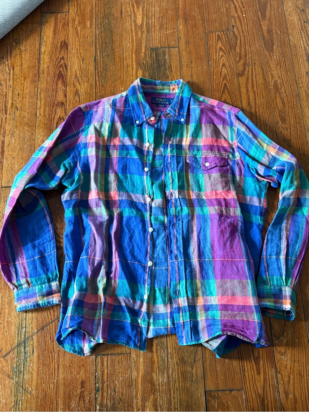 Ralph Lauren Multicolor Plaid Button-Down Shirt — Blue, Purple, Green, Pink